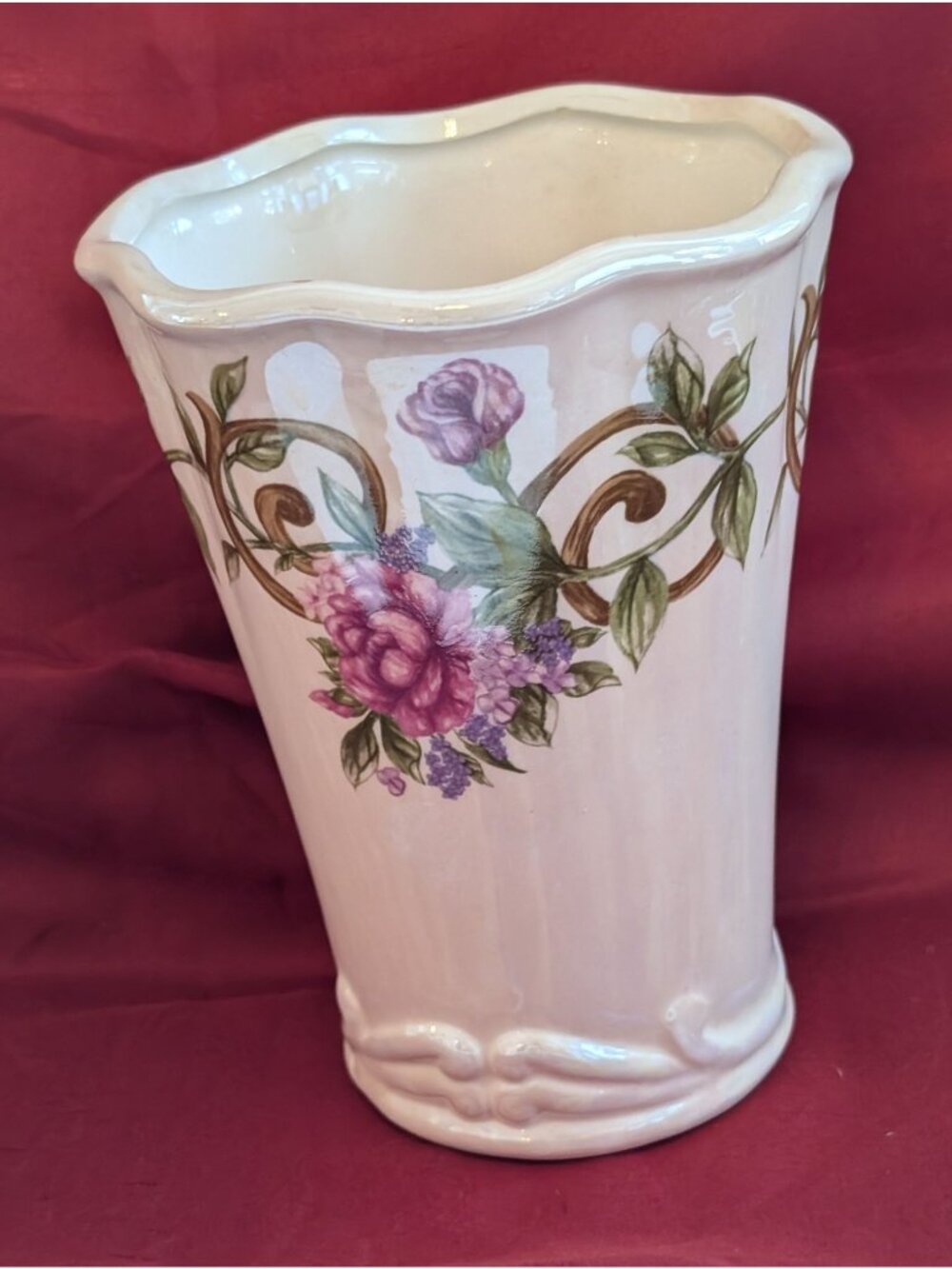 Vintage Bloom-Rite Floral Ceramic 7" Vase Pearlescent Porcelain MCM Elegant
